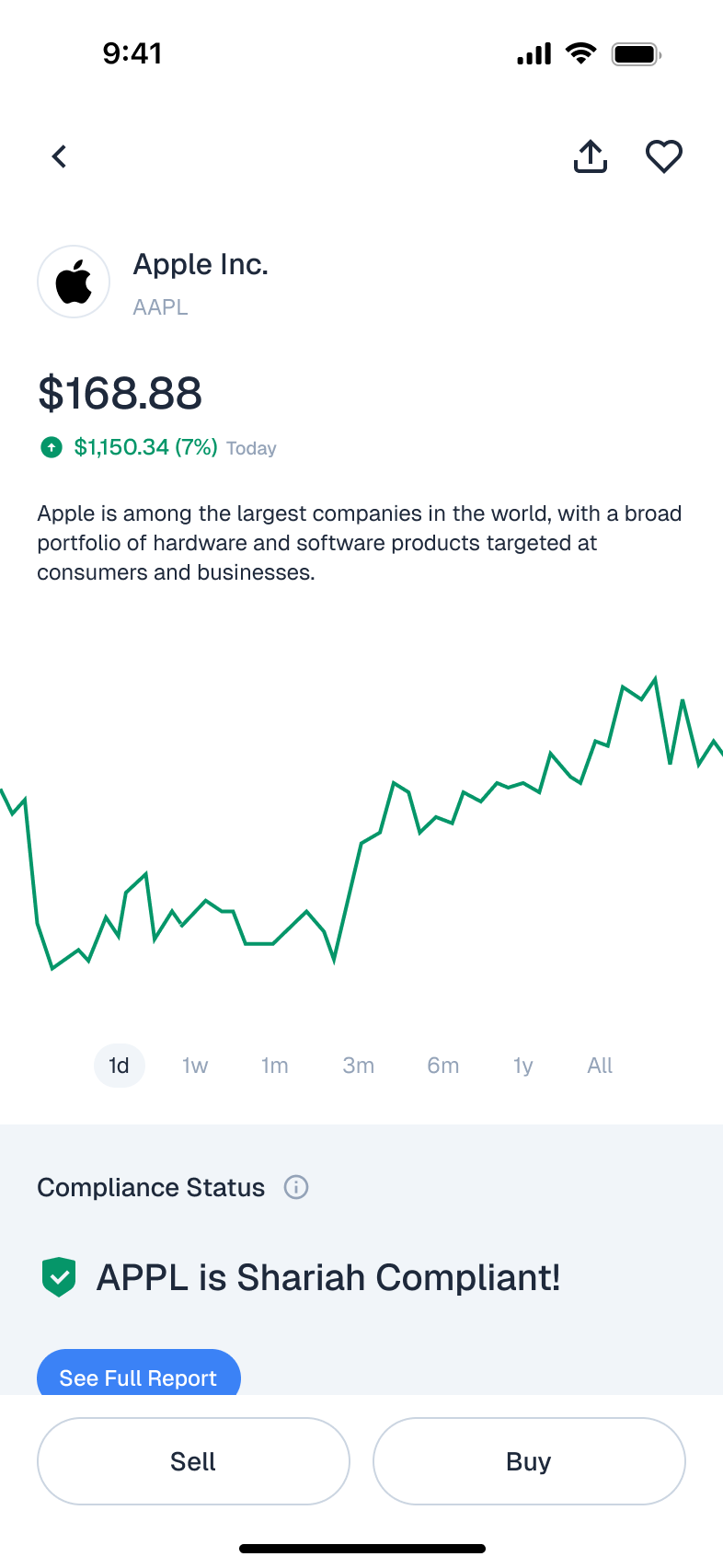 Halvestor Apple stock detail with compliance status and analyst rating